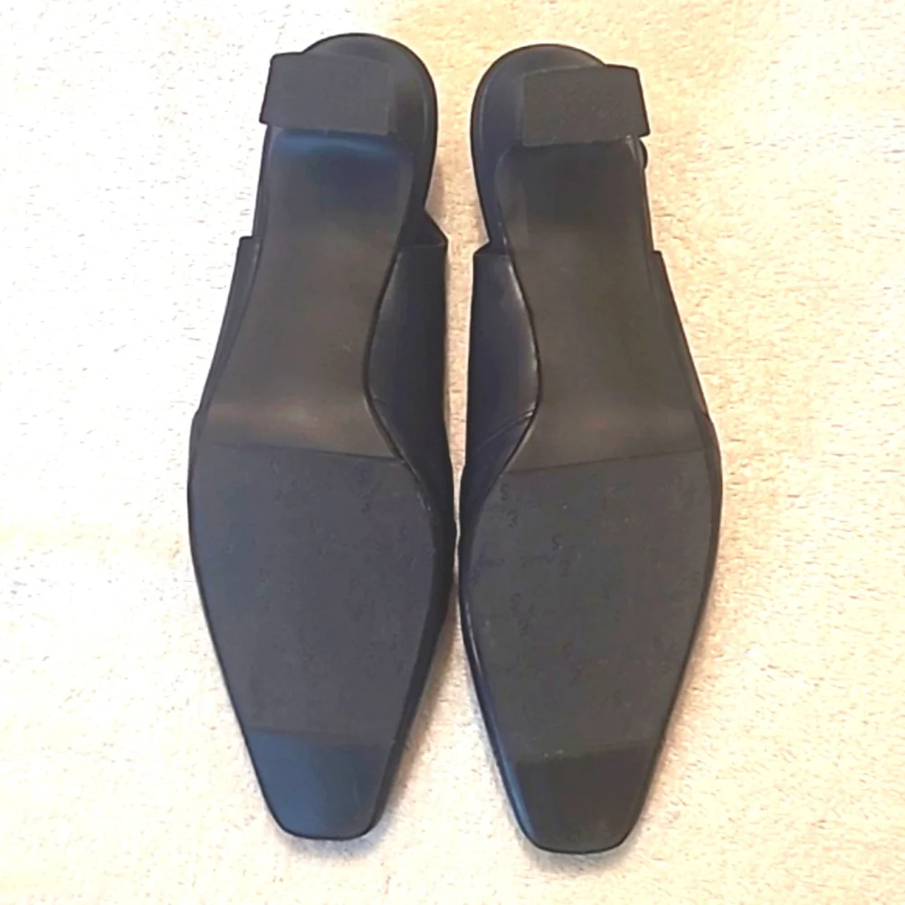 Easy Street Sling Back Heels Laser Cut Out Spool Kitten Heel Cushion Almond Toe